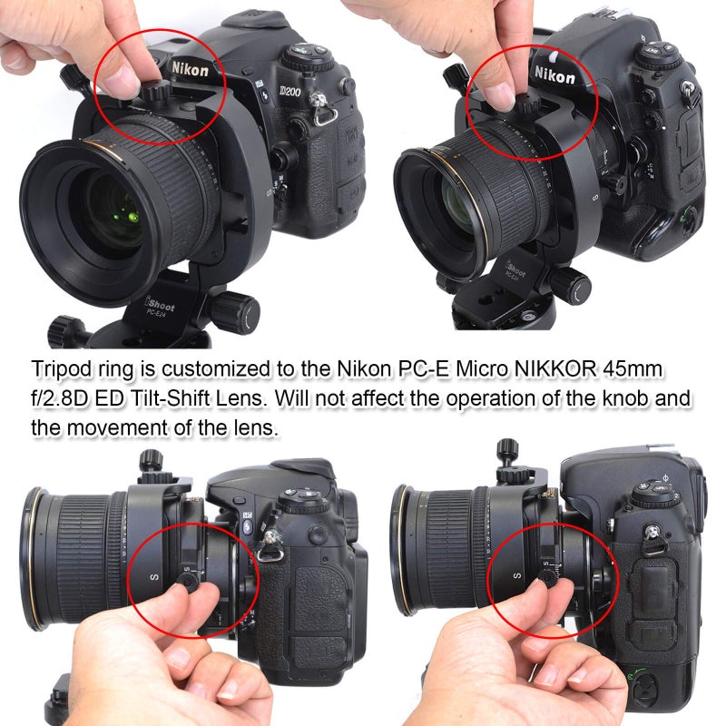 iShoot Tripod Mount Ring, Lens Collar Support Holder for Nikon PC-E Micro NIKKOR 45mm f/2.8D ED and Nikon PC-E NIKKOR 24mm f/3.5D ED Tilt-Shift Lens, Built-in 46mm Arca-Swiss Fit Quick Release Plate - Image 5